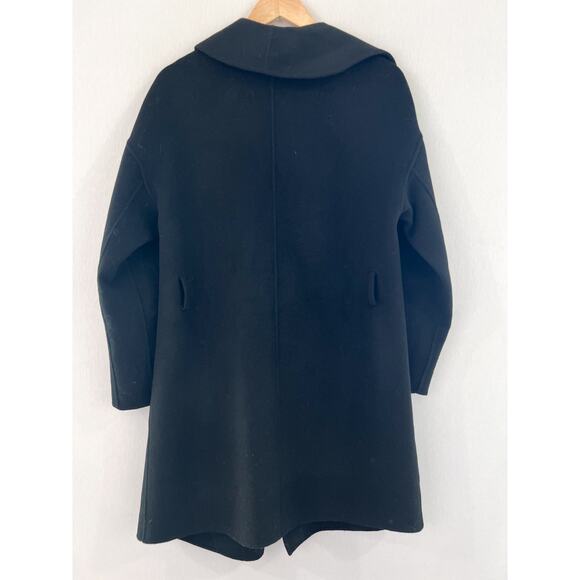 ALLSAINTS Adalee Black Wool Blend Coat Small Drape Front Classic Minimalist - Picture 4 of 9